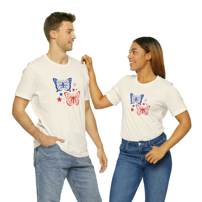 4th of July Butterflies Unisex Jersey Short Sleeve Tee - Patriotic Clothing - Made in the USA