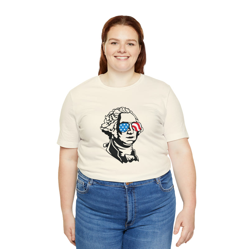 George Washington with Sunglasses Jersey Short Sleeve Tee - Soft & Comfortable - Funny & Patriotic Clothing - Made in the USA