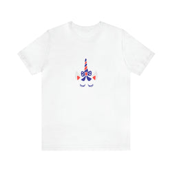 4th of July Unicorn with Bow Jersey Short Sleeve Tee - Soft & Comfortable - Patriotic Clothing - Made in the USA