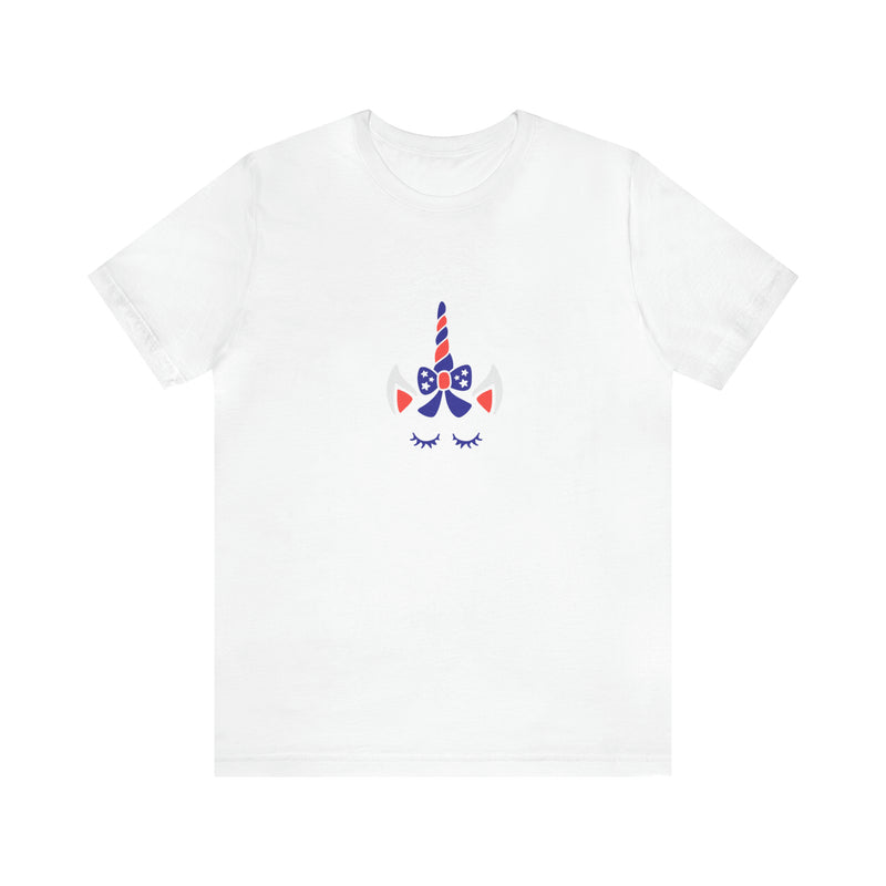 4th of July Unicorn with Bow Jersey Short Sleeve Tee - Soft & Comfortable - Patriotic Clothing - Made in the USA