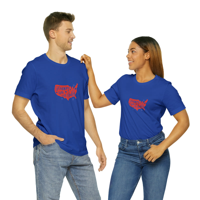 Happy 4th of July USA Map Jersey Short Sleeve Tee - Soft & Comfortable - Patriotic Clothing - Made in the USA