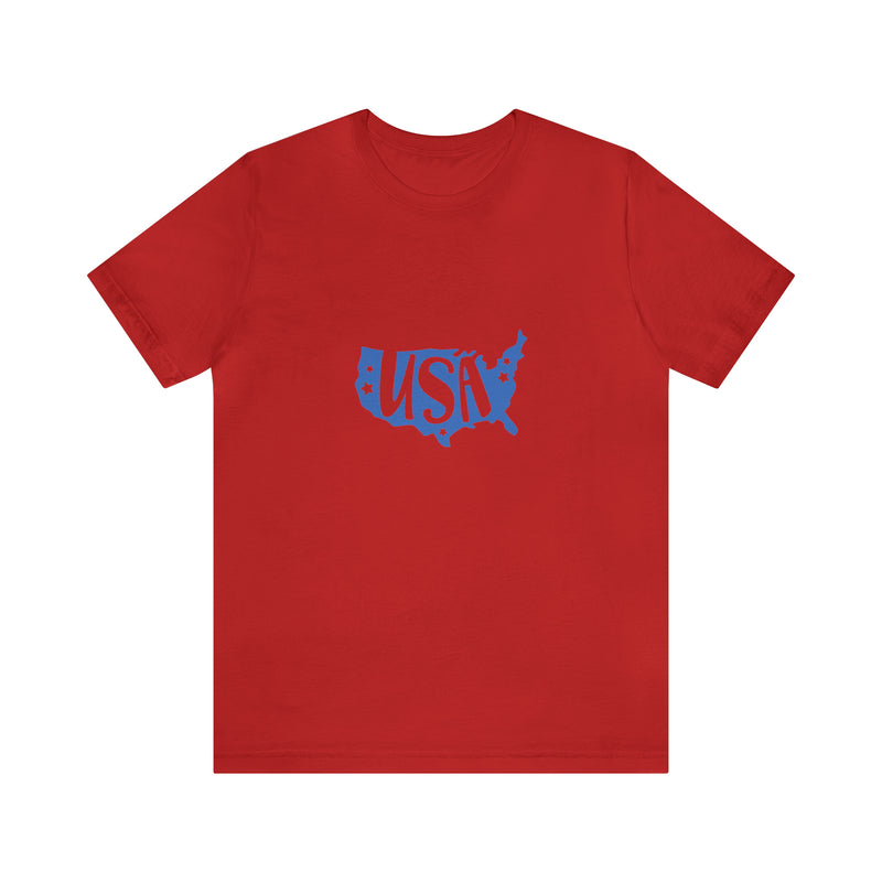 Blue USA Map Short Sleeve Tee - Patriotic Clothing - Made in the USA