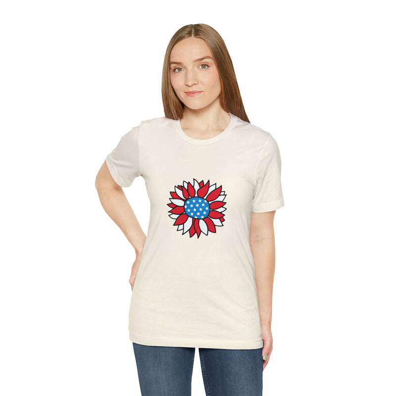 Patriotic Sunflower American Flag Jersey Short Sleeve Tee - Soft & Comfortable - Patriotic Clothing - Made in the USA