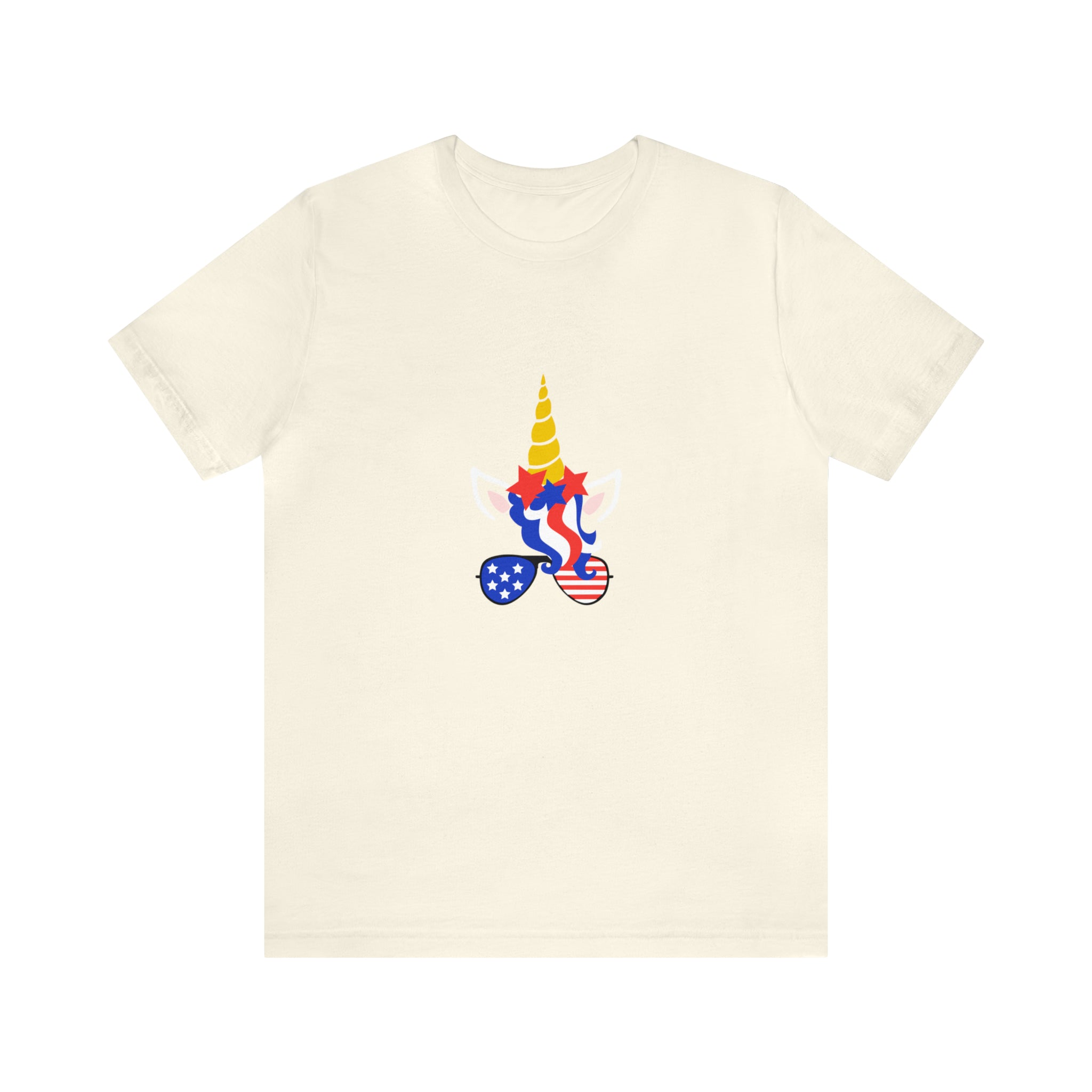 4th of July Unicorn with Sunglasses Jersey Short Sleeve Tee - Soft & Comfortable - Patriotic Clothing - Made in the USA