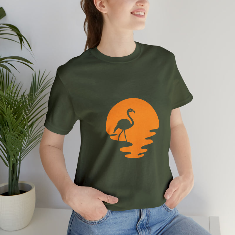 Flamingo Sunset Unisex Jersey Short-Sleeve Tee - Tropical & Relaxing T-Shirt for Flamingo Lovers - Soft & Comfortable - Made in the USA