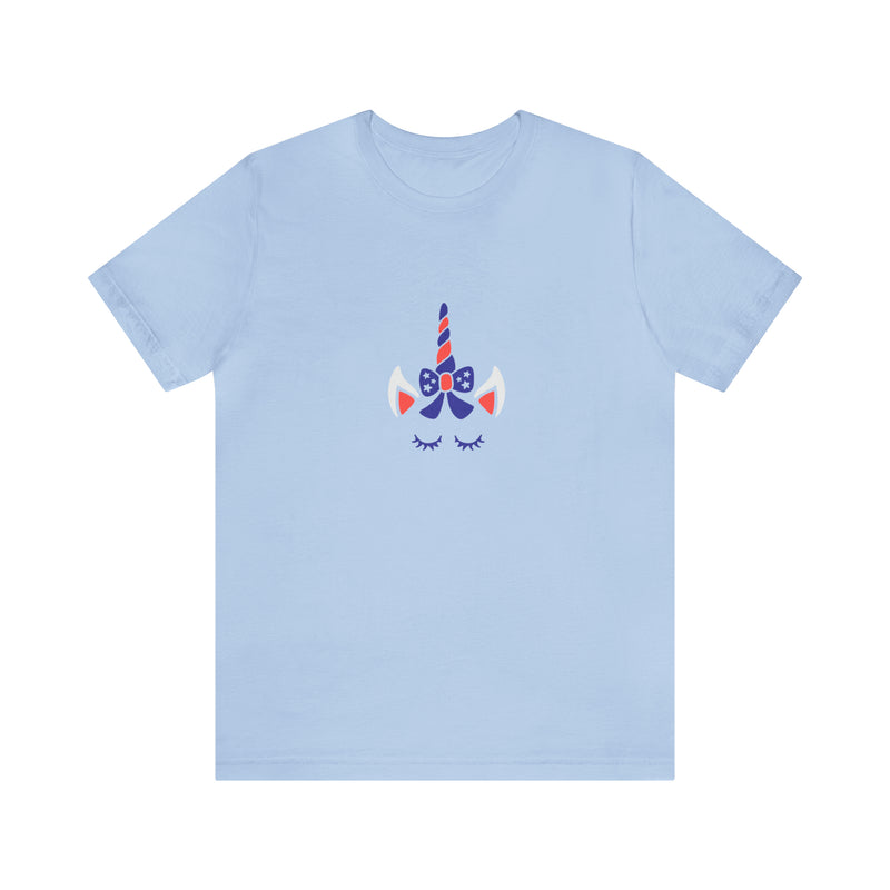 4th of July Unicorn with Bow Jersey Short Sleeve Tee - Soft & Comfortable - Patriotic Clothing - Made in the USA