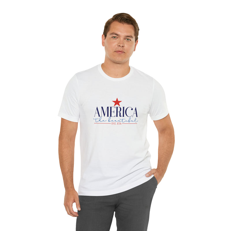 America the Beautiful Short Sleeve Tee - Soft & Comfortable - Patriotic Clothing - Made in the USA