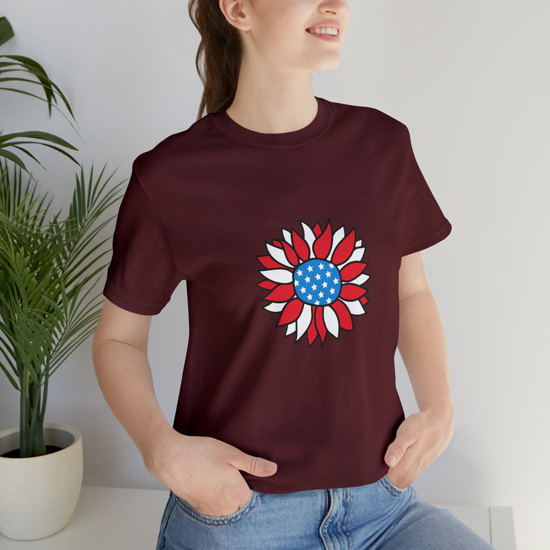 Patriotic Sunflower American Flag Jersey Short Sleeve Tee - Soft & Comfortable - Patriotic Clothing - Made in the USA