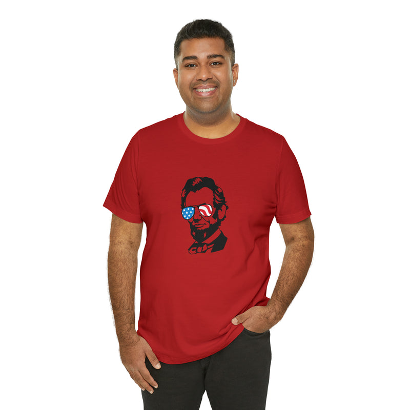 Abraham Lincoln with Sunglasses Jersey Short Sleeve Tee - Funny & Patriotic Clothing - Made in the USA