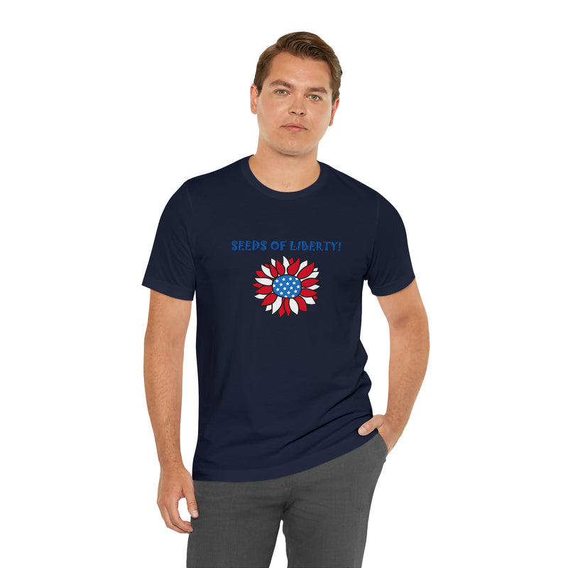 Seeds of Liberty Patriotic Sunflower Jersey Short Sleeve Tee - Soft & Comfortable - Patriotic Clothing - Made in the USA