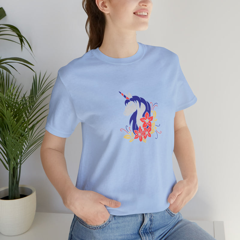 4th of July Unicorn with Flowers Jersey Short Sleeve Tee - Soft & Comfortable - Patriotic Clothing - Made in the USA