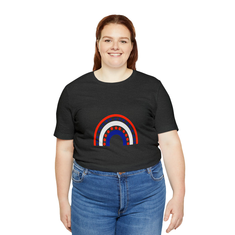 4th of July Rainbow Jersey Short Sleeve Tee - Soft & Comfortable - Patriotic Clothing - Made in the USA