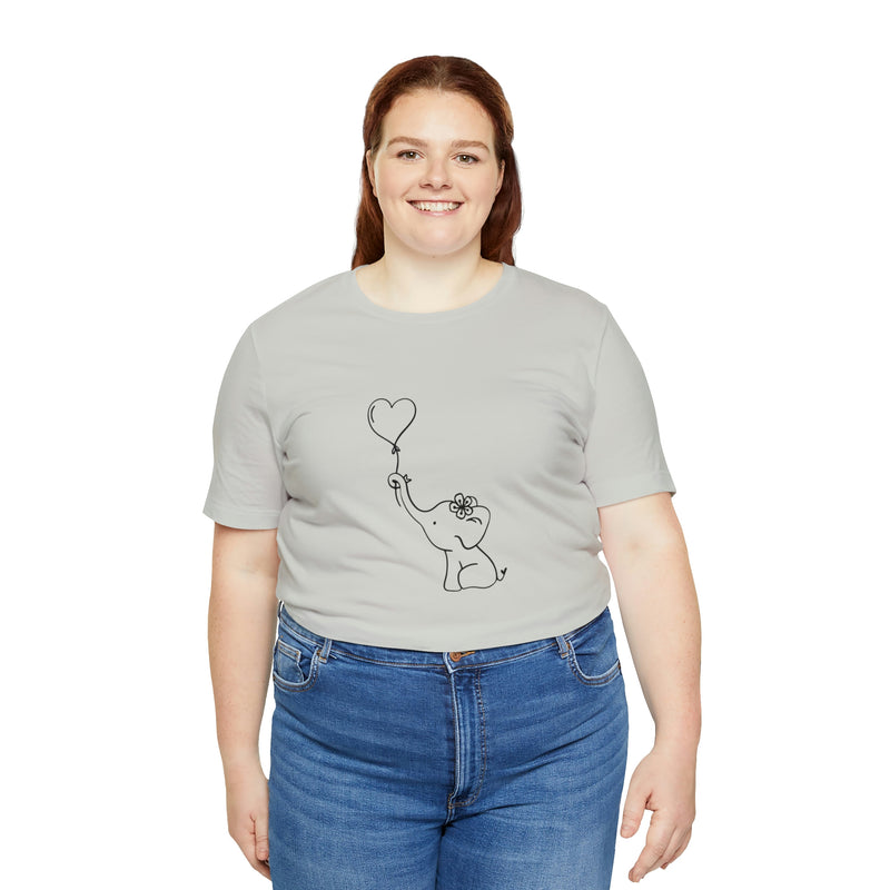 Elephant Heart Balloon Unisex Jersey Short-Sleeve Tee - Cute and Fun T-Shirt for Women & Men - Animal Tee - Soft & Comfortable - Made in the USA