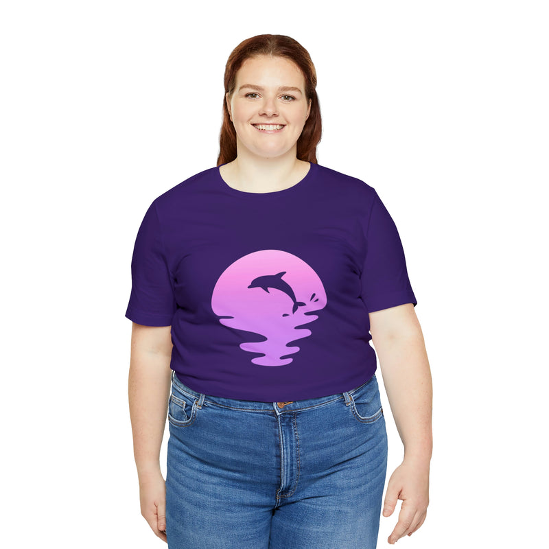 Dolphin Sunset Jersey Short-Sleeve Tee - Ocean Inspired T-Shirt for Women & Men - Soft & Comfortable - Made in the USA