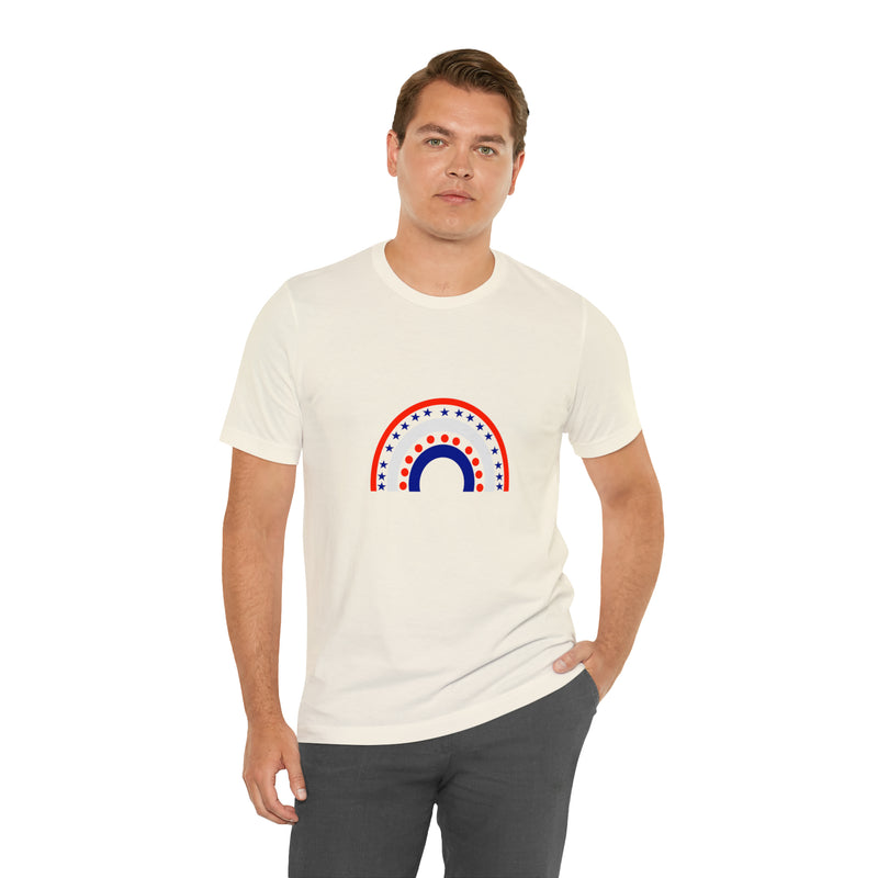 4th of July Rainbow Jersey Short Sleeve Tee - Soft & Comfortable - Patriotic Clothing - Made in the USA