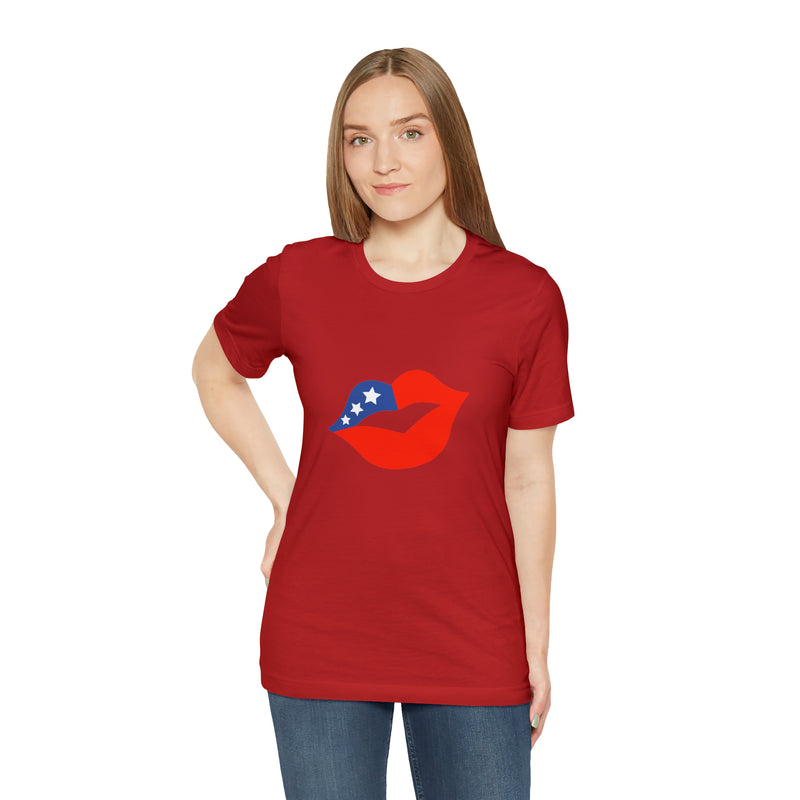 4th of July Lips Jersey Short Sleeve Tee - Soft & Comfortable - Patriotic Clothing - Made in the USA