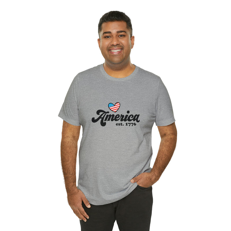 America Est. 1776 Retro Short Sleeve Tee - Soft & Comfortable - Patriotic Clothing - Made in the USA