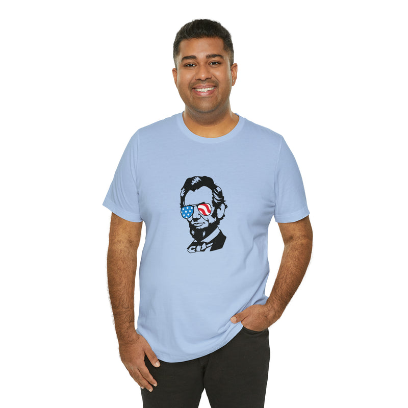 Abraham Lincoln with Sunglasses Jersey Short Sleeve Tee - Funny & Patriotic Clothing - Made in the USA