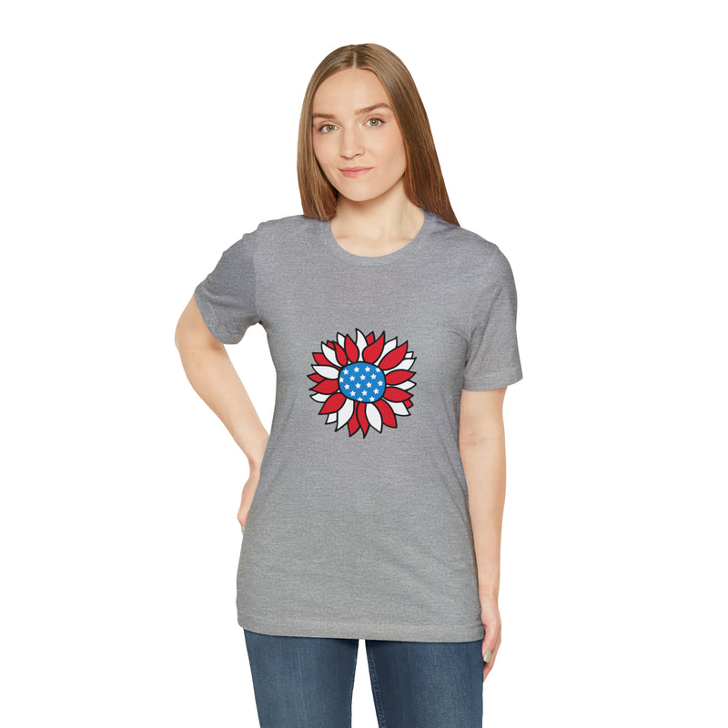 Patriotic Sunflower American Flag Jersey Short Sleeve Tee - Soft & Comfortable - Patriotic Clothing - Made in the USA