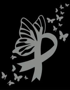 Butterfly Brain Cancer Ribbon Vinyl Decal | Gray | 3.74.5 inch