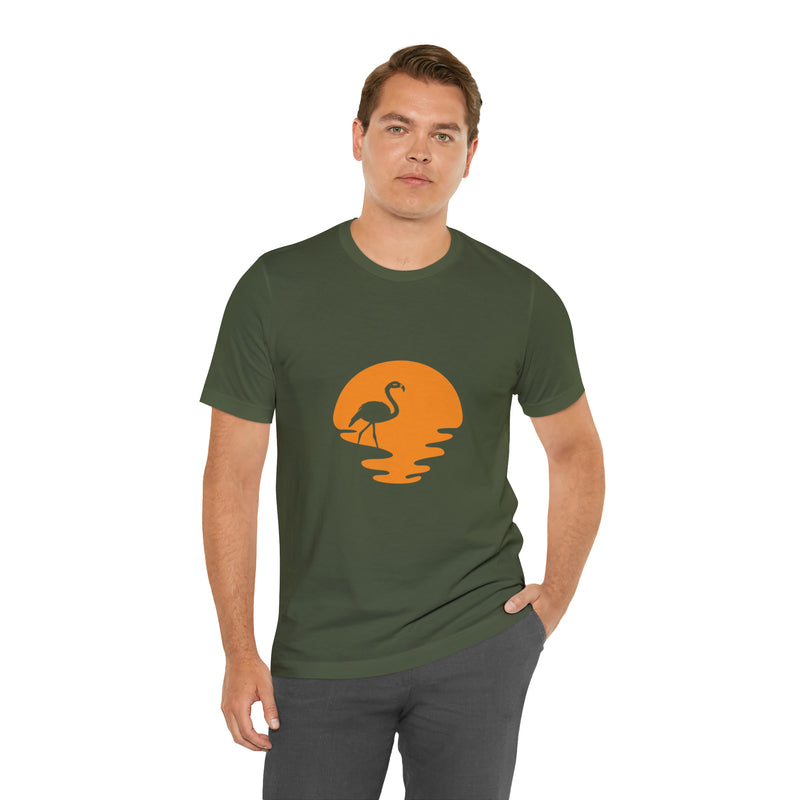 Flamingo Sunset Unisex Jersey Short-Sleeve Tee - Tropical & Relaxing T-Shirt for Flamingo Lovers - Soft & Comfortable - Made in the USA