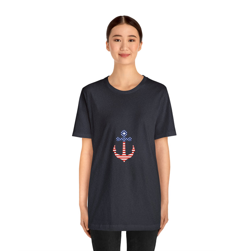 American Flag Anchor Short Sleeve Tee - Patriotic Clothing - Made in the USA