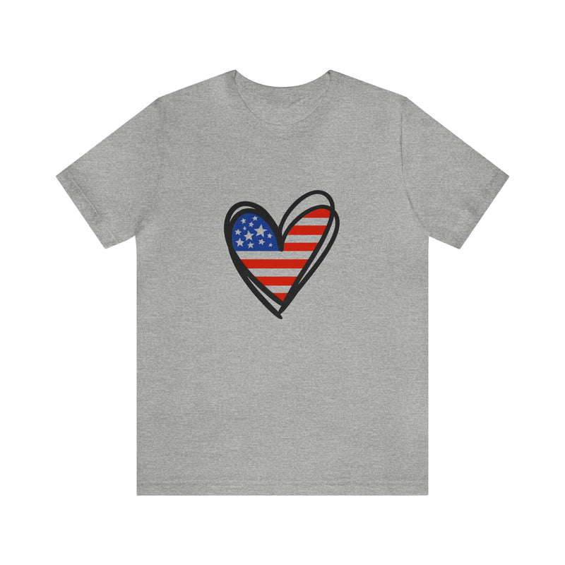 Love America Flag Heart Jersey Short Sleeve Tee - Soft & Comfortable - Patriotic Clothing - Made in the USA