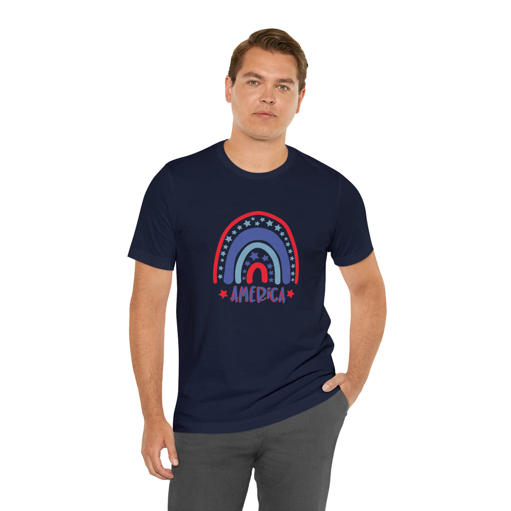 America Rainbow Short Sleeve Tee - Soft & Comfortable - Patriotic Clothing - Made in the USA