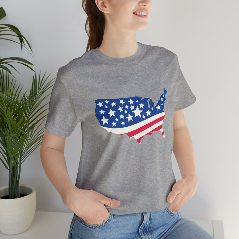 4th of July American Flag Map Jersey Short Sleeve Tee - Soft & Comfortable - Patriotic Clothing - Made in the USA