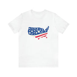 4th of July American Flag Map Jersey Short Sleeve Tee - Soft & Comfortable - Patriotic Clothing - Made in the USA