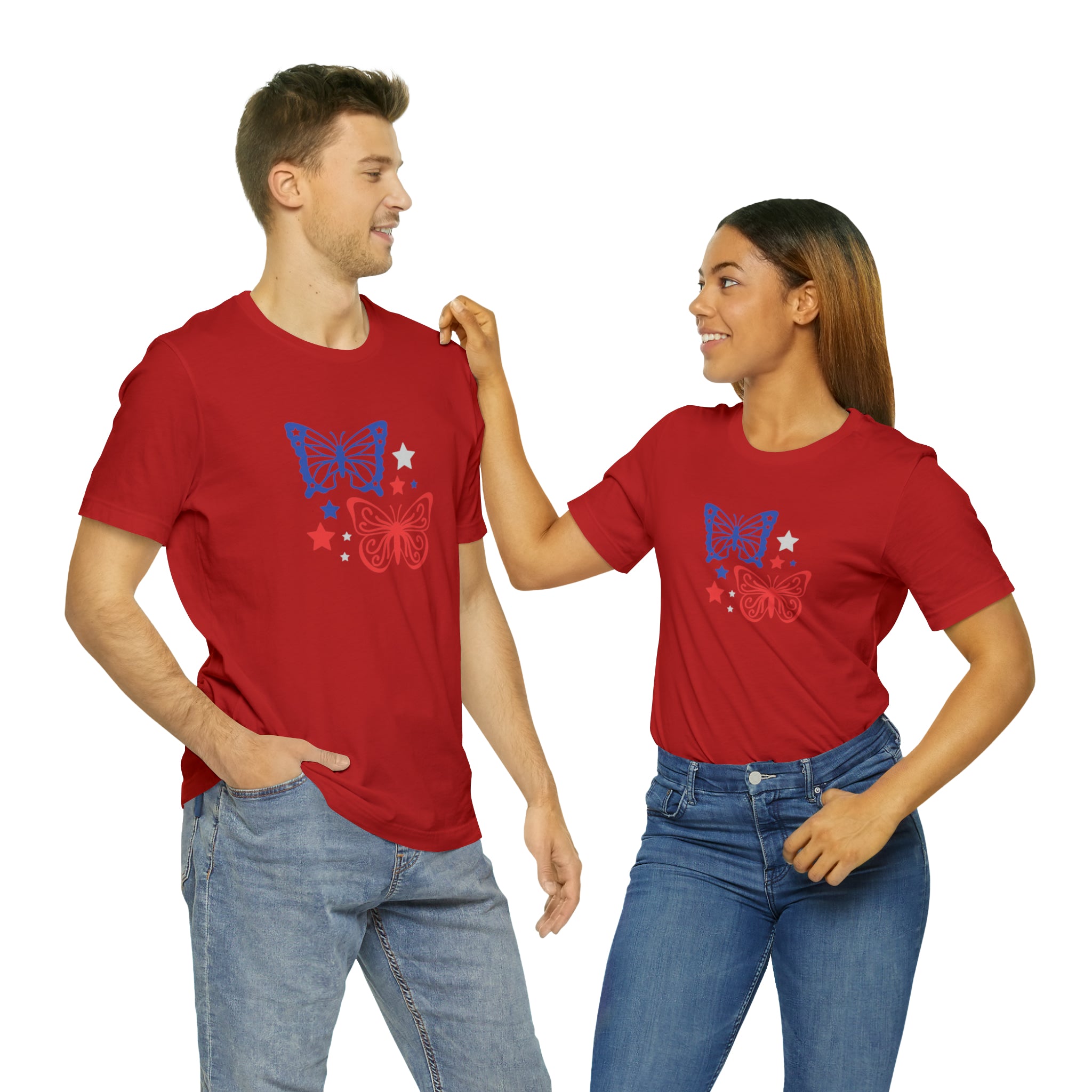 4th of July Butterflies Unisex Jersey Short Sleeve Tee - Patriotic Clothing - Made in the USA