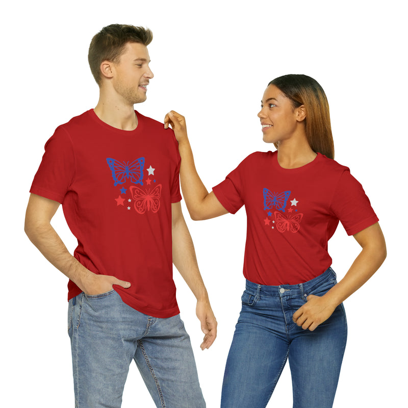 4th of July Butterflies Unisex Jersey Short Sleeve Tee - Patriotic Clothing - Made in the USA