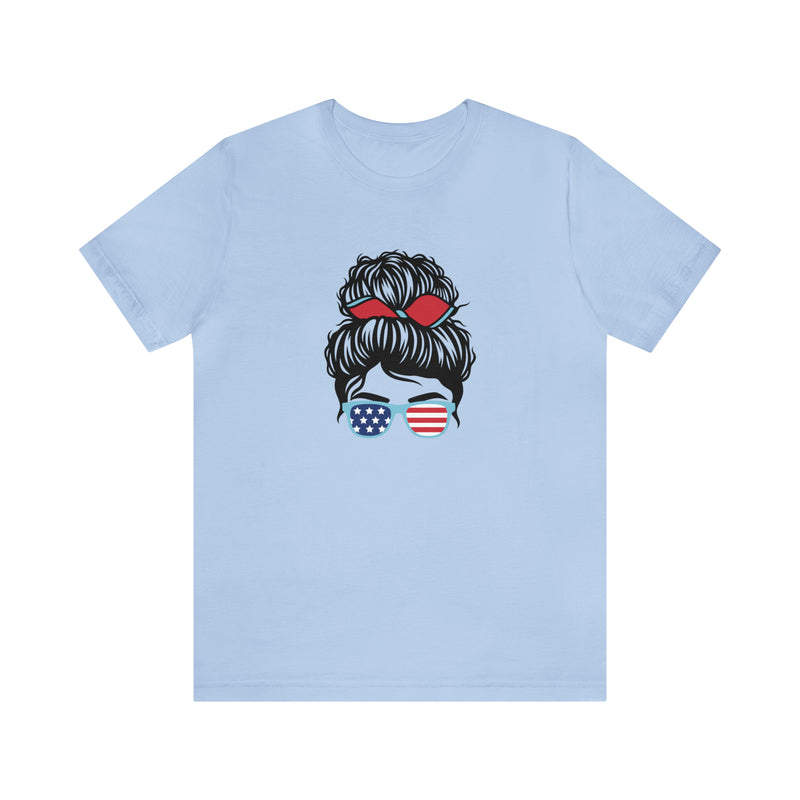 Patriotic Girl with American Flag Sunglasses Jersey Short Sleeve Tee - Soft & Comfortable - Made in the USA