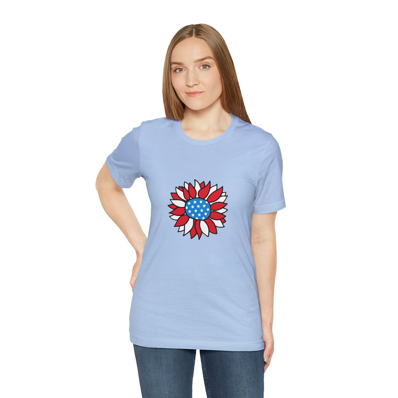 Patriotic Sunflower American Flag Jersey Short Sleeve Tee - Soft & Comfortable - Patriotic Clothing - Made in the USA