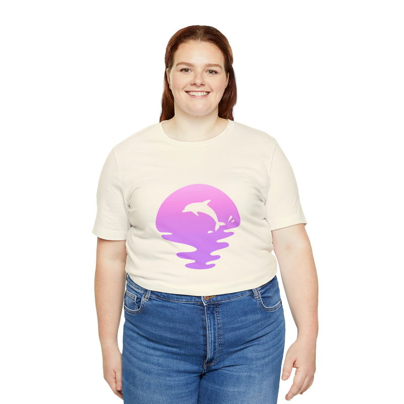 Dolphin Sunset Jersey Short-Sleeve Tee - Ocean Inspired T-Shirt for Women & Men - Soft & Comfortable - Made in the USA