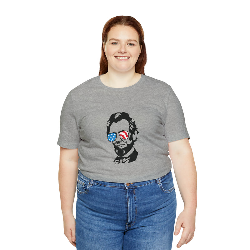 Abraham Lincoln with Sunglasses Jersey Short Sleeve Tee - Funny & Patriotic Clothing - Made in the USA