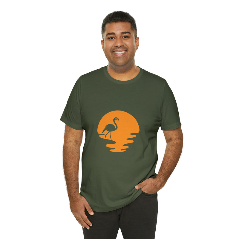 Flamingo Sunset Unisex Jersey Short-Sleeve Tee - Tropical & Relaxing T-Shirt for Flamingo Lovers - Soft & Comfortable - Made in the USA