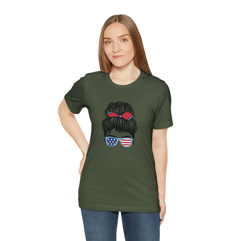 Patriotic Girl with American Flag Sunglasses Jersey Short Sleeve Tee - Soft & Comfortable - Made in the USA