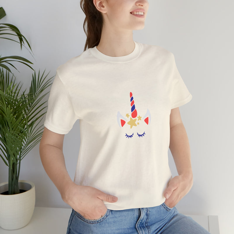 4th of July Unicorn with Stars Jersey Short Sleeve Tee - Soft & Comfortable - Patriotic Clothing - Made in the USA