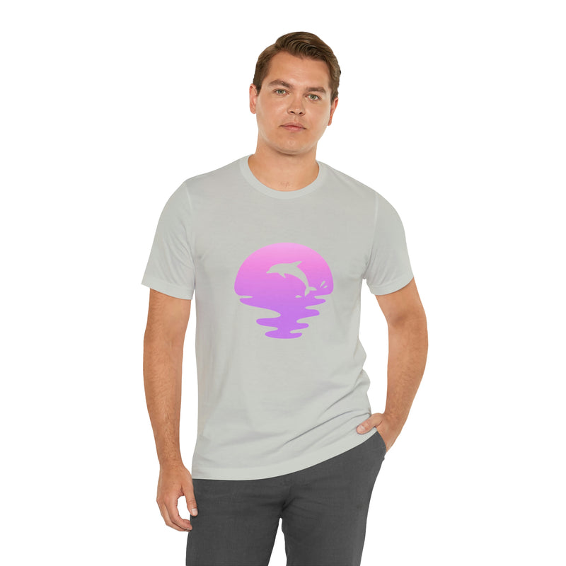 Dolphin Sunset Jersey Short-Sleeve Tee - Ocean Inspired T-Shirt for Women & Men - Soft & Comfortable - Made in the USA