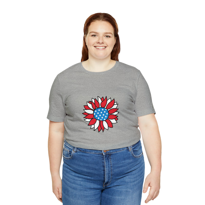 Patriotic Sunflower American Flag Jersey Short Sleeve Tee - Soft & Comfortable - Patriotic Clothing - Made in the USA