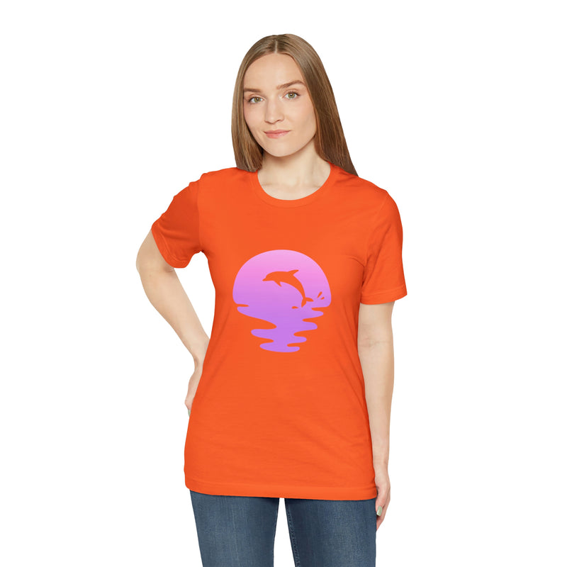 Dolphin Sunset Jersey Short-Sleeve Tee - Ocean Inspired T-Shirt for Women & Men - Soft & Comfortable - Made in the USA