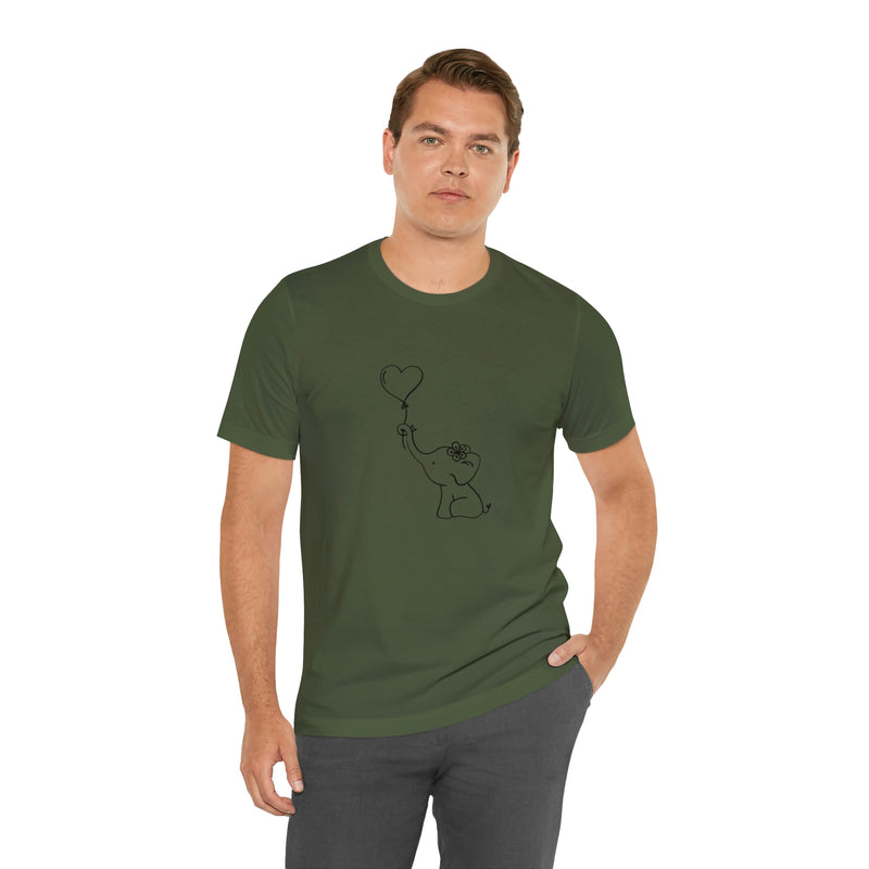 Elephant Heart Balloon Unisex Jersey Short-Sleeve Tee - Cute and Fun T-Shirt for Women & Men - Animal Tee - Soft & Comfortable - Made in the USA