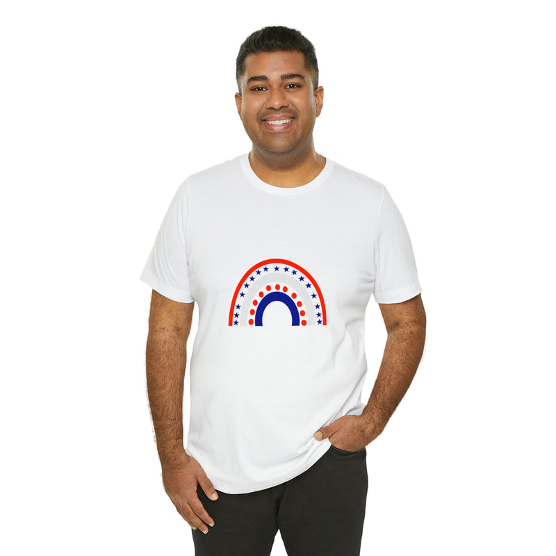 4th of July Rainbow Jersey Short Sleeve Tee - Soft & Comfortable - Patriotic Clothing - Made in the USA