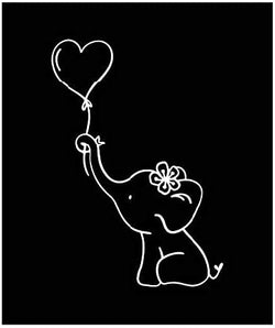 Elephant Heart Balloon Vinyl Decal | White | 3.3 x 4.75 inch