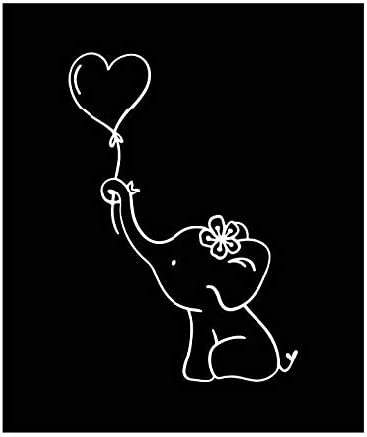 Elephant Heart Balloon Vinyl Decal | White | 3.3 x 4.75 inch