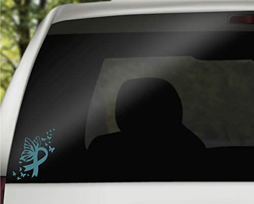 Butterfly Ovarian Cancer Ribbon Vinyl Decal | Teal | 3.7 x 4.5 inch