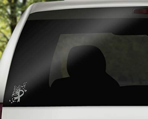 Butterfly Brain Cancer Ribbon Vinyl Decal | Gray | 3.74.5 inch