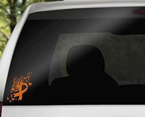 Butterfly Leukemia Cancer Ribbon Vinyl Decal | Orange | 3.7 x 4.5 inch