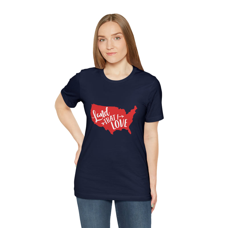 Land That I Love USA Map Jersey Short Sleeve Tee - Soft & Comfortable - Patriotic Clothing - Made in the USA